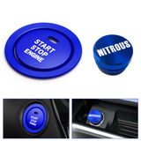 Blue Aluminum Engine Start + Cigarette Lighter NITROUS Button Cover For Toyota