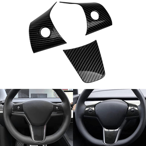 3PCS Carbon Fiber Style Steering Wheel Trim For Tesla Model 3 Model Y 2017-2022