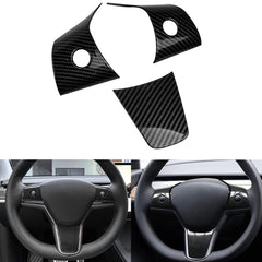 3PCS Carbon Fiber Style Steering Wheel Trim For Tesla Model 3 2017-2023 & Model Y 2020-up