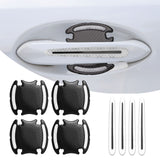 Car Door Handle Reflective Stickers Scratch Protective Cover Guard, Carbon Fiber Pattern w/Safety Warning Strip (White)