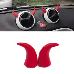 2Pcs PU Foam Small Red Devil Bull Horn AC Air Outlet Stickers Decor For Car
