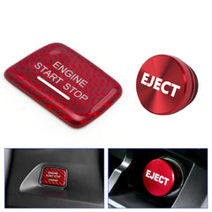 Red Carbon Fiber Engine Start + Cigarette Lighter Eject Button Trim For Chevy C7