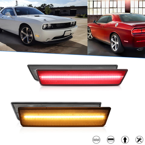 For Dodge Challenger 2008-2014 Smoked LED Front + Rear Side Bumper Marker Light