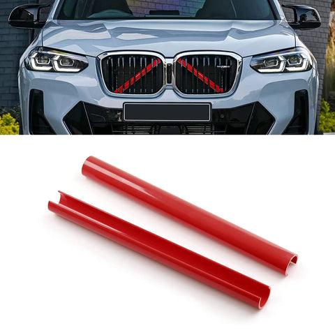 Front Grille Insert Trims Stripes, Front Center Kidney Grilles Trim Compatible with BMW X3 X4 X5 F25 G01 G02 G05(Red)