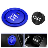 Blue Alloy Engine Start + Black Cigarette Lighter Eject Button Cover For Toyota