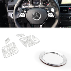Silver Steering Wheel Button Logo Frame Ring Cover Trim For Benz E C GLK Class