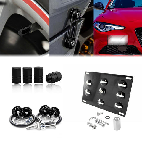 Set Tow License Plate + Air Valve Caps + Release Fastener Hatch Lid For Hyundai