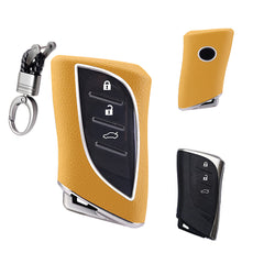 Yellow TPU w/Leather Style Full Protect Remote Key Fob Cover w/Keychain For Lexus ES 350 18+