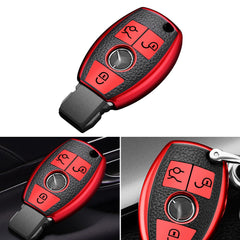 Keyless Remote Entry Key Fob Shell Cover Case TPU Leather Red For Mercedes Benz