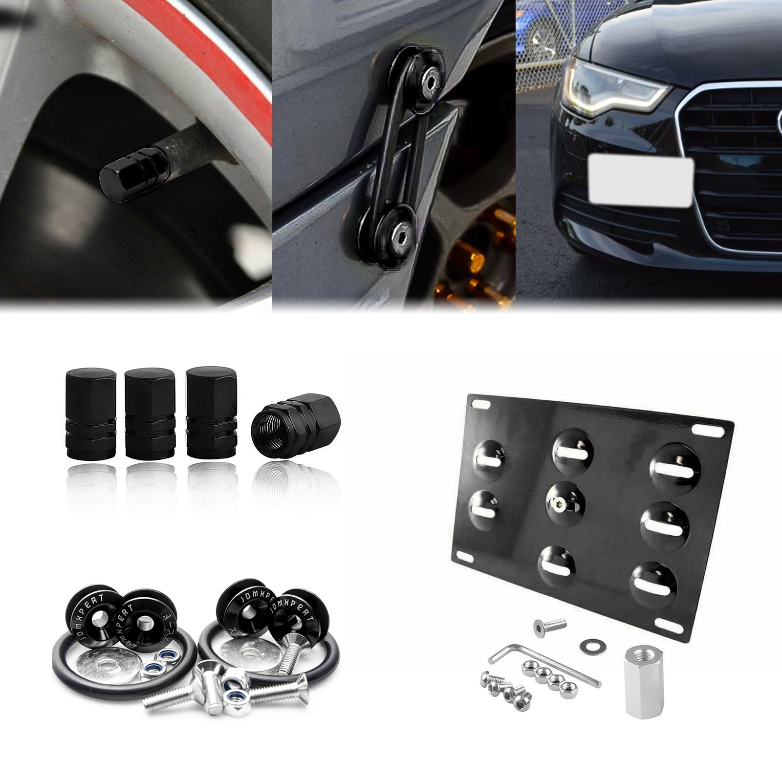 Set Tow Hook License Plate + Air Valve + Release Fastener For Audi A4