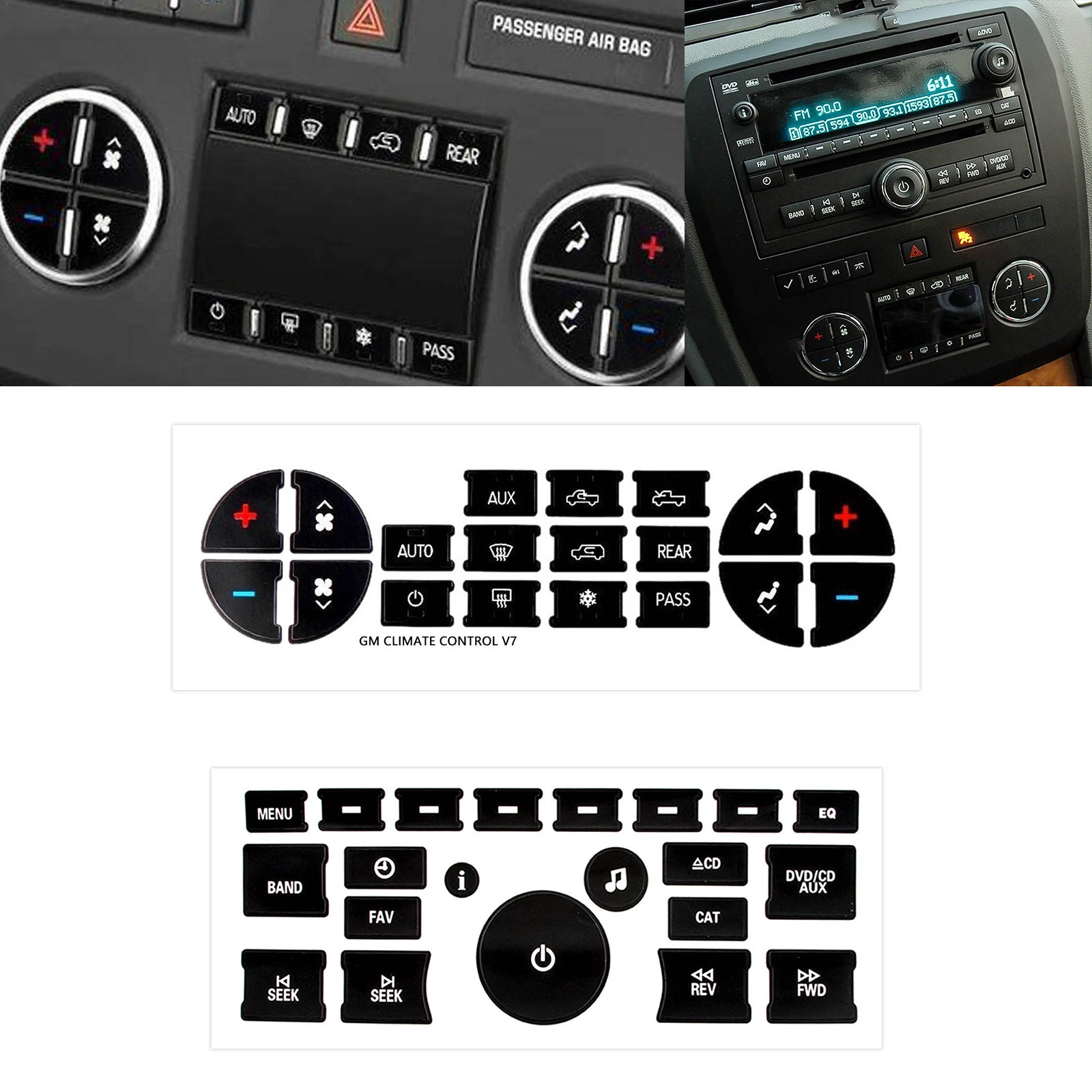 Radio Dash Button,AC Dash Button Sticker Repair Kit Vinyl Overlay Deca