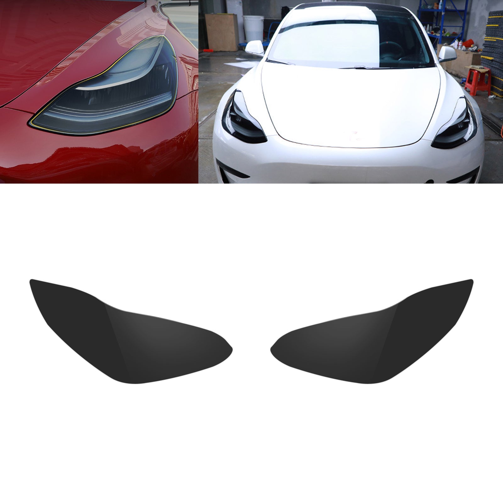 2Pcs PVC Sporty Race Style Front Headlight Tint Film For Tesla