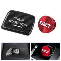 Real Carbon Fiber Engine Start + Red Cigarette Eject Button Trim For Chevy C7