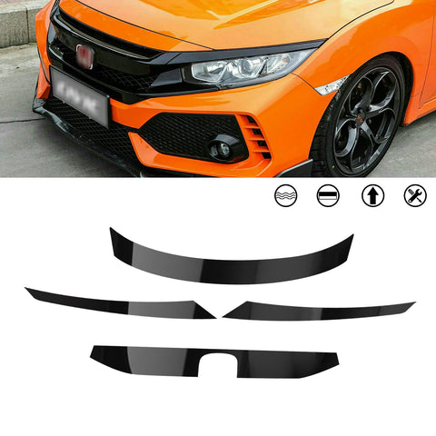 Glossy Black KK Vinyl Front Grille Chrome Delete Blackout For Civic 2016-2021