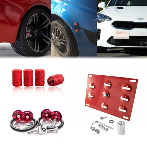 Set Tow License Plate + Air Valve Cap + Release Fastener For Kia Stinger 2018-19