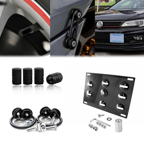 Tow Hook License Plate + Air Valve Cap + Release Fastener For Volkswagen Golf