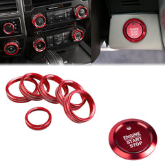 Red AC Radio Switch Knob Start Stop Button Ring Trim For Ford F150 XLT 2016-2020