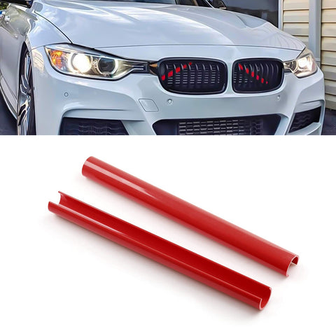 Front Grille Insert Trims Stripes, Front Center Kidney Grilles Trim Compatible with BMW 5 X1 X2 Series F07 F10 F11 F48 F39 (Red)