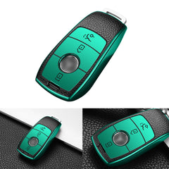 Soft TPU Leather Full Protection Smart Remote Key Fob Cover Case Holder Compatible with Mercedes E S Class 3 Button,Green