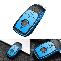 Soft TPU Leather Full Protection Smart Remote Key Fob Cover Case Holder Compatible with Mercedes E S Class 3 Button,Blue