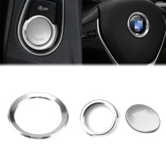 Silver Steering Wheel Logo Engine Ignition Button Cover For BMW 3 Series 2013-up