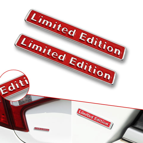 2pcs Universal Limited Edition Logo Emblem Metal Badge Sticker Decal for Side Fender Trunk Compatible with Most Cars (9.5cm x 1.5cm Red)
