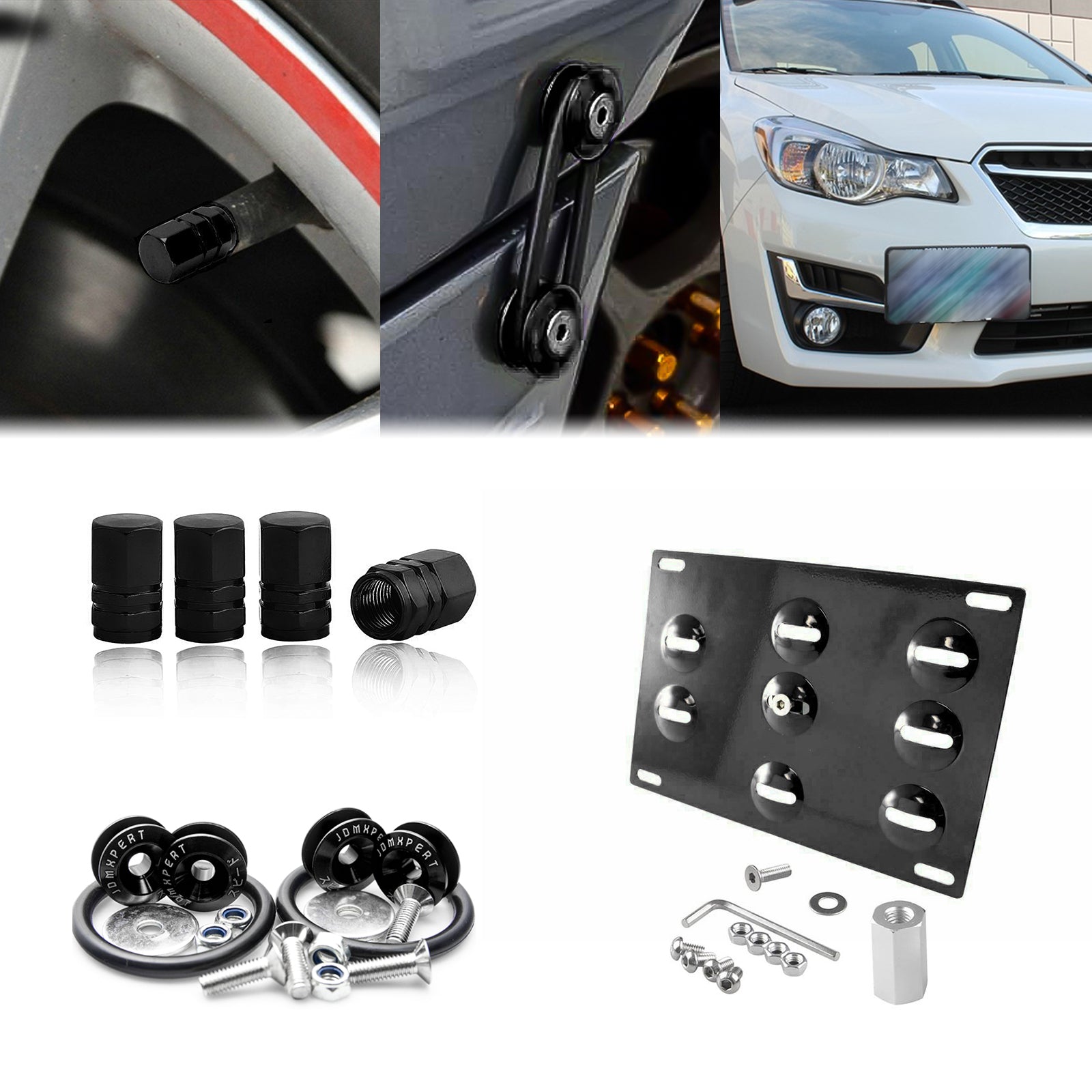 Front Bumper Tow Hook License Plate Mount Bracket for Subaru WRX STI, Plate  Holder Set w Unique Screw Bolts & Black Screw Caps, License Tag Mounting