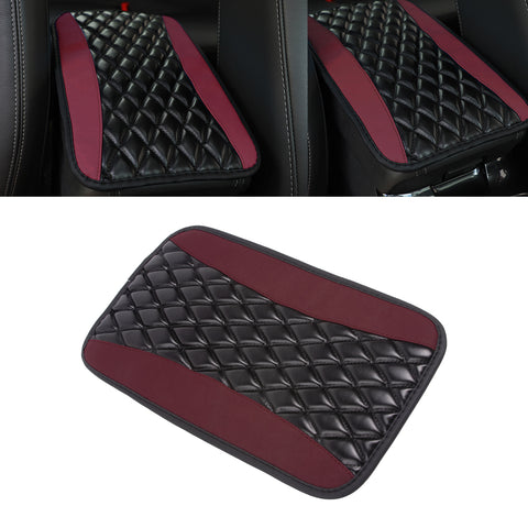 Xotic Tech Center Console Armrest Seat Box Cover Pad, Leather Cushion w/Flexible Elastic Band, Universal Accessories for Most Cars, SUV, Truck (Black & Wine Red 12.60"x7.48")