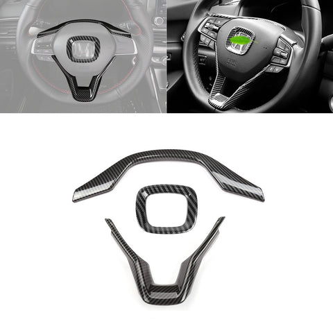 Car Interior Steering Wheel Upper & Lower & Center Logo Frame Decoration Cover Trim, Carbon Fiber Pattern, Compatible with Honda Accord 10th Gen Sedan 2018-2022 (3pcs)