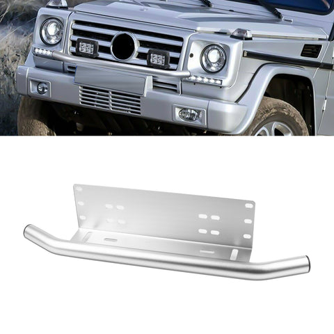 Silver Front Bumper Bull Bar Style License Plate Bracket LED Work Light Holder