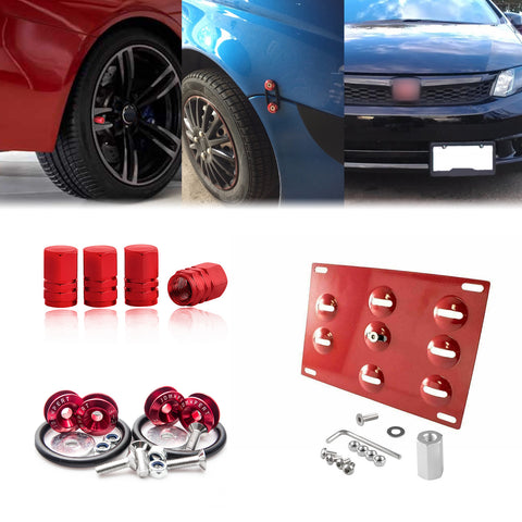 Tow Hook License Plate + Air Valve Cap + Release Fastener For Honda Fit Acura