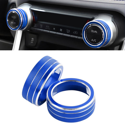 2PCS Blue Aluminum AC Climate Knob Ring Overlay Trim For Toyota RAV4 2019-2023