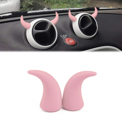 2Pcs PU Foam Small Pink Devil Bull Horn AC Air Outlet Stickers Decor For Car