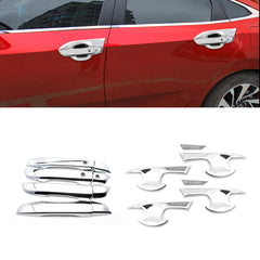 For Honda Civic 2016-2019 2020 Keyless Door Handle + Bowl Cover Trims Kit Chrome