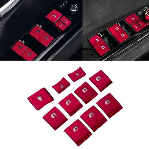 Sporty Red Aluminum Alloy Window Switch Cover Trim For Toyota Camry 2018-2022