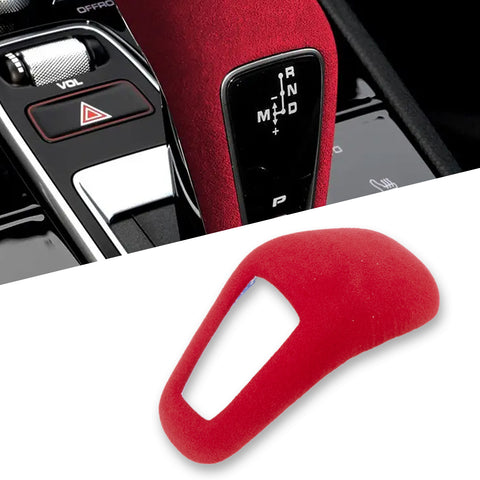 Red Alcantara Suede ABS Gear Shift Knob Cover Trim For Porsche Cayenne 2018-21