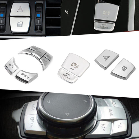 Silver Multi-Media Control Gear Shift Parking Brake Button Cover For BMW F01 F10