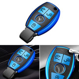 For Mercedes Benz A C E CLA AMG Remote Key Fob Shell Cover Case TPU Leather Blue