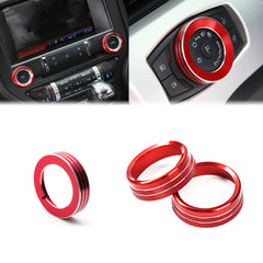 Sporty Red Radio Volume Headlight Switch Button Knob Ring Trim For Ford Mustang