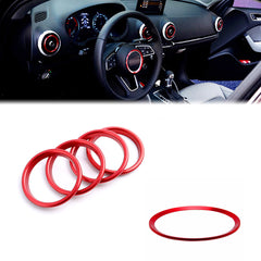 Red Alloy Air Vent Outlet Steering Wheel Logo Ring Cover Trims For Audi A3 S3