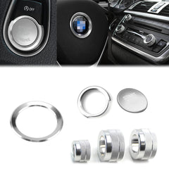 Silver Engine Button Steeing Wheel Logo AC Climate Switch Ring Cover For BMW F30