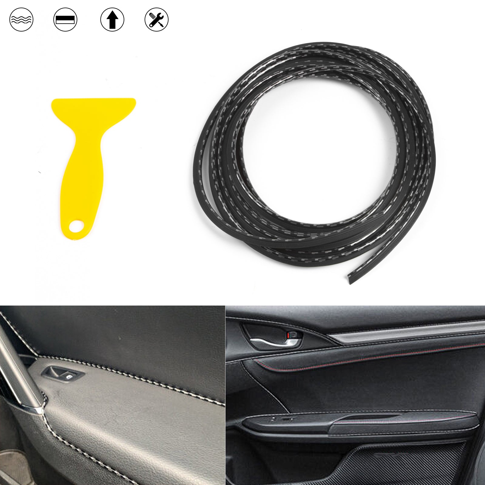 Chrome 5M Car Interior Door Gap Edge Line Insert Molding Trim Strips  Accessories