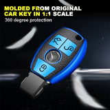 Full Protection Blue Smart Key Fob Cover Case Shell w/Keychain For Mercedes Benz 3 Button