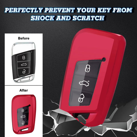 Red TPU Full Protect Remote Smart Key Fob Cover For Volkswagen B8 Atlas Jetta CC