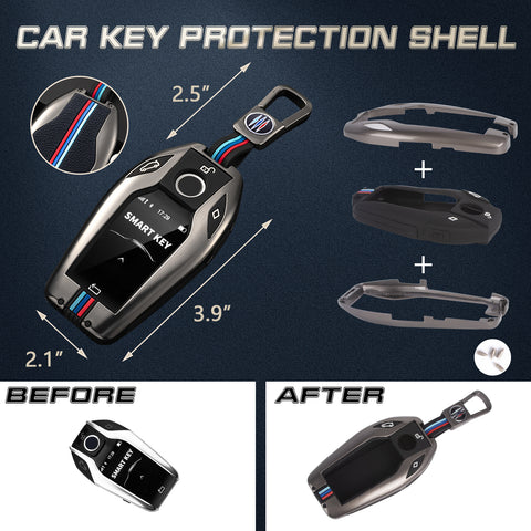 Hard Zinc Alloy Full Cover W/Keychain Key Holder Shell For BMW 5 6 7 Series X3 X4 I8 M
