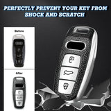 Xotic Tech Silver TPU Grainy Leather Texture Key Fob Shell Cover Case w/ Keychain, Compatible with Audi A3 A6 A7 A8 E-Tron S3 S6 RS6 S7 RS7 Q7 SQ7 Q8 SQ8 3-Button Smart Keyless Entry Key