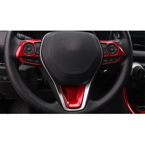 Set Sporty Red Interior Dashboard Instrument Side Air Vent Frame Steering Wheel Accessories Cover Trim Combo Kit, Compatible with Toyota Rav4 2019-2024