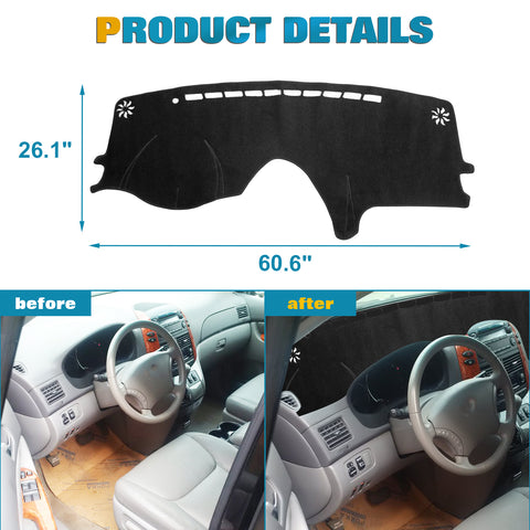 Dashboard Mat Sun Protect Cover Polyester Pad Carpet For Toyota Sienna 2004-2010