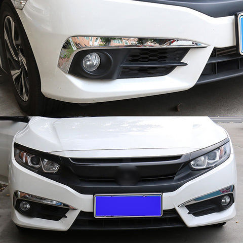2x ABS Chrome Front Fog Light Eyelid Eyebrow Frame Cover Moulding Trim for Honda Civic 2016-2018
