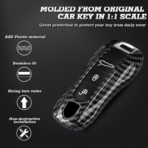 Carbon Fiber Style Keyless Entry Key Holder Case For Porsche Panamera Cayenne Carrera Taycan